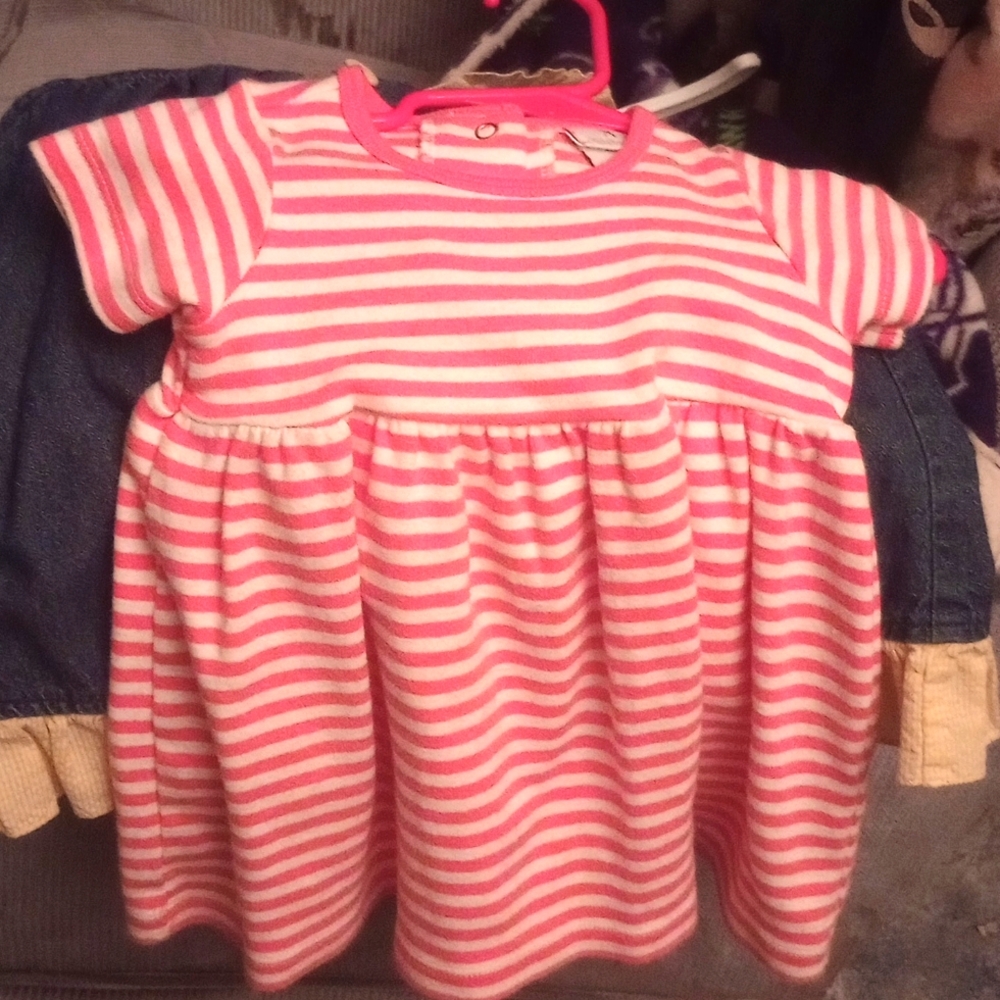 Kids Korner little girls dress 12mos. pink white stripe dress